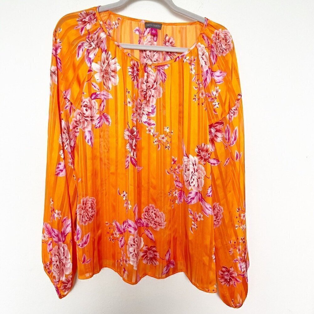 NEW Vince Camuto Floral Peasant Blouse top Crew Neck MEDIUM Rio Gardens womens